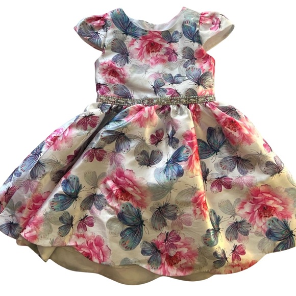 Rare Editions Other - Rare Editions Floral and Butterfly Dress with Pink and Blue Accents